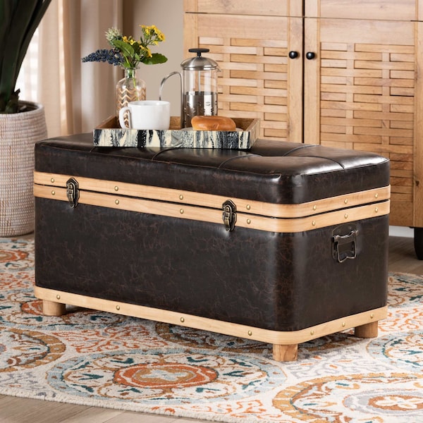 Baxton Studio 31.5 W, 16.9 H, Faux leather"PU 100%"/Firwood/Foam, Dark Brown/Oak Brown 190-11900-ZORO - main